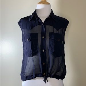 MOSCHINO Vintage Sheer Blue Sleeveless Top M